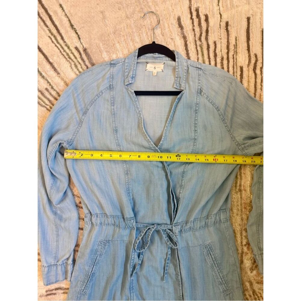 Lou & Grey Chambray Wrap Shirt Dress Womens Medium Blue Tie Waist Utility Pocket - Picture 3 of 8